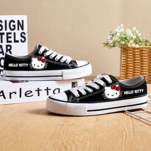 Black Sports Fashion Flat Hello Kitty Canvas Sneakers Wendy Loafers Athletic - Picture 3 of 4